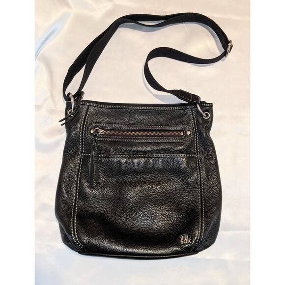 The Sak Black Pebbled Leather Adjustable Crossbody Bag Multi Pocket Purse Lined - Picture 1 of 8